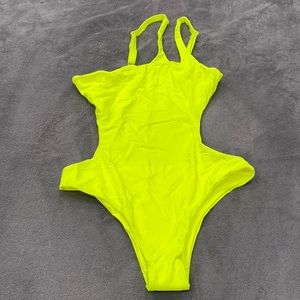 SHEIN Neon Lime Cut-out One Shoulder One Piece Swimsuit